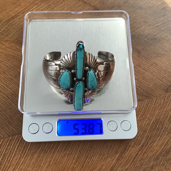 Navajo Turquoise and Sterling Wide Cuff Bracelet - Picture 15 of 16